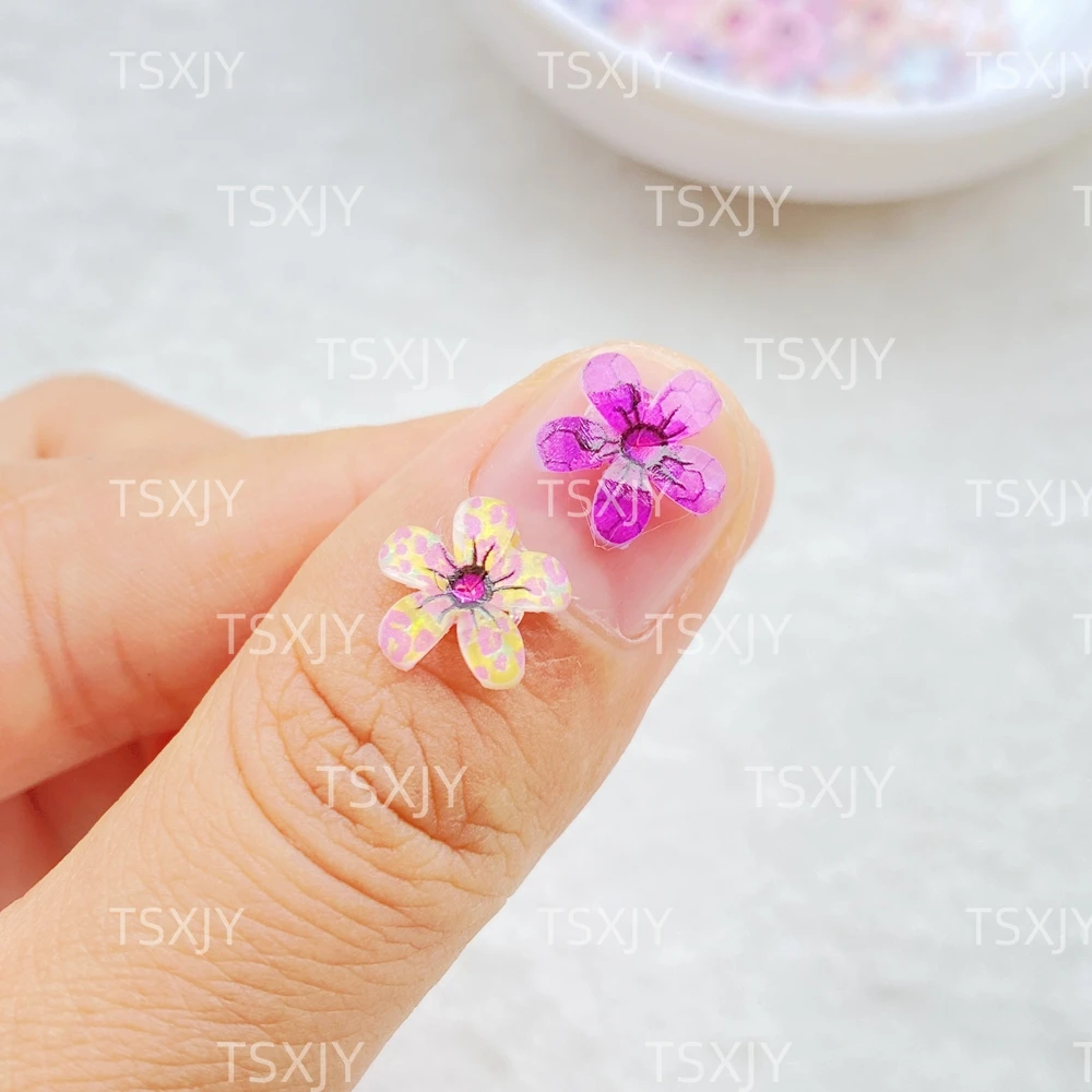 Mini fleurs imprimées léopard colorées en résine mixte, 60 pièces, Nail Art, dos plat, pierre appliquée, breloques à assembler soi-même, artisanat de décoration pour Scrapbook