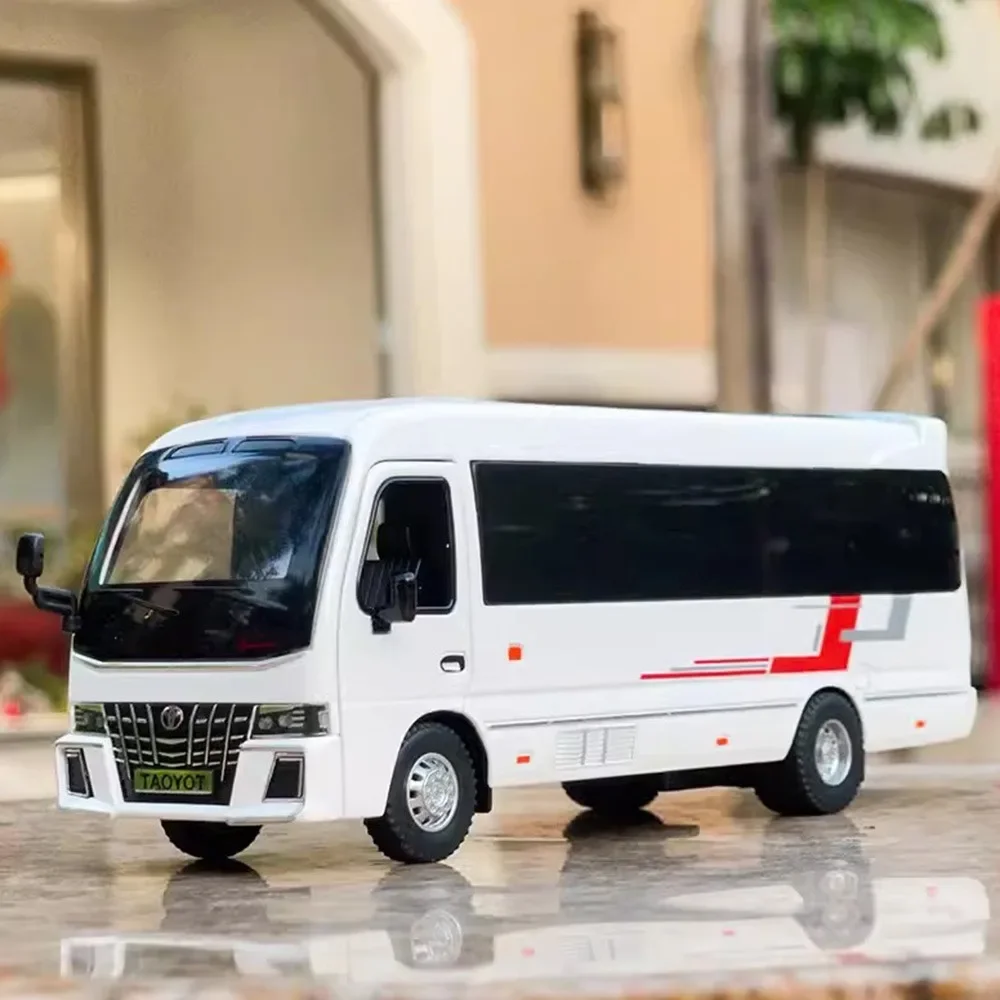 

1:32 TOYOTA Coaster Автомобиль Игрушки Миниатюрная модель Литой под давлением сплав Автобус Звук Свет Открытая задняя дверь Металлический корпус Игрушка Подарок на день рождения