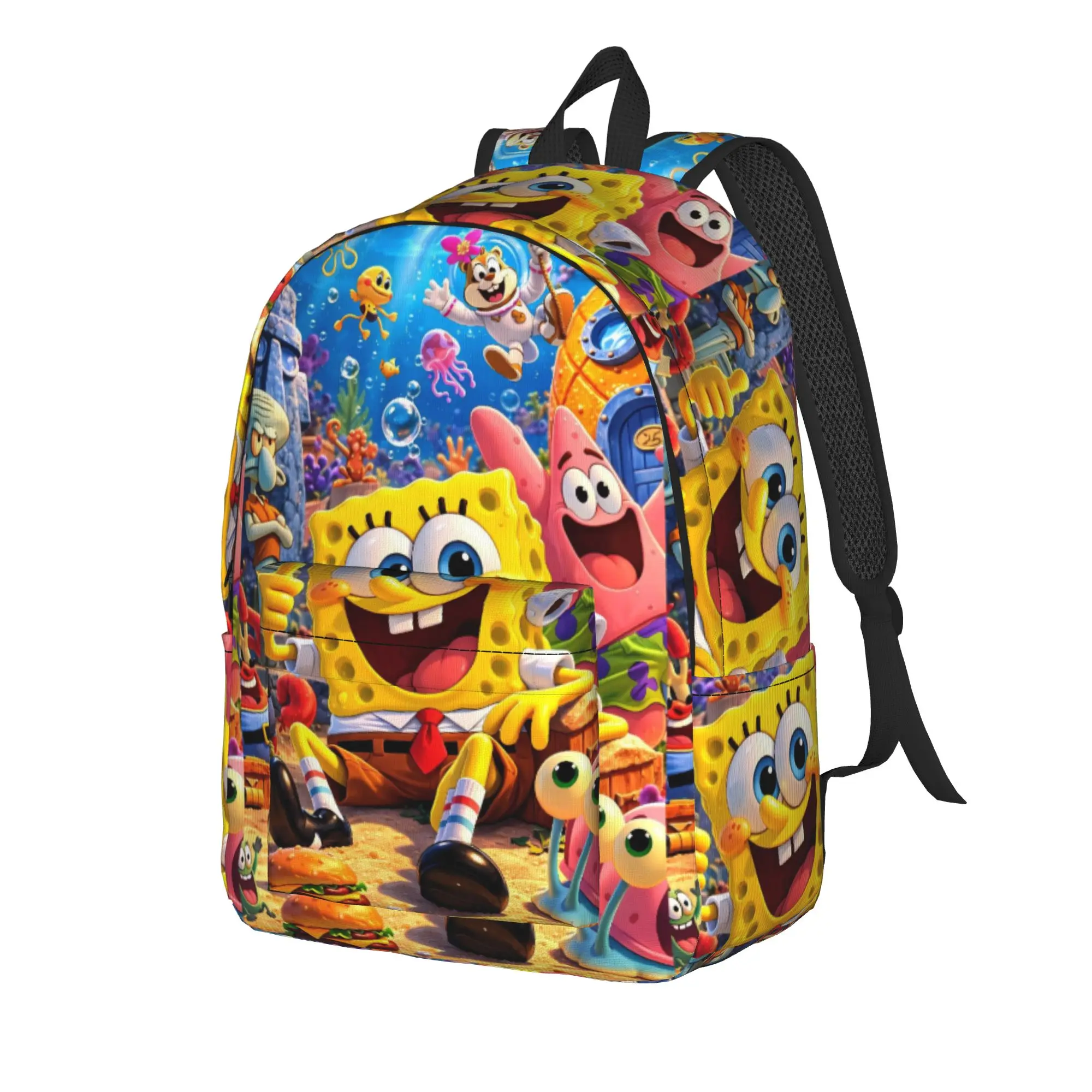 S-SpongeBobed Summer Beach Group Scene Backpack  Hiking Backpacks Youth Streetwear High School Bags Design Pattern Rucksack