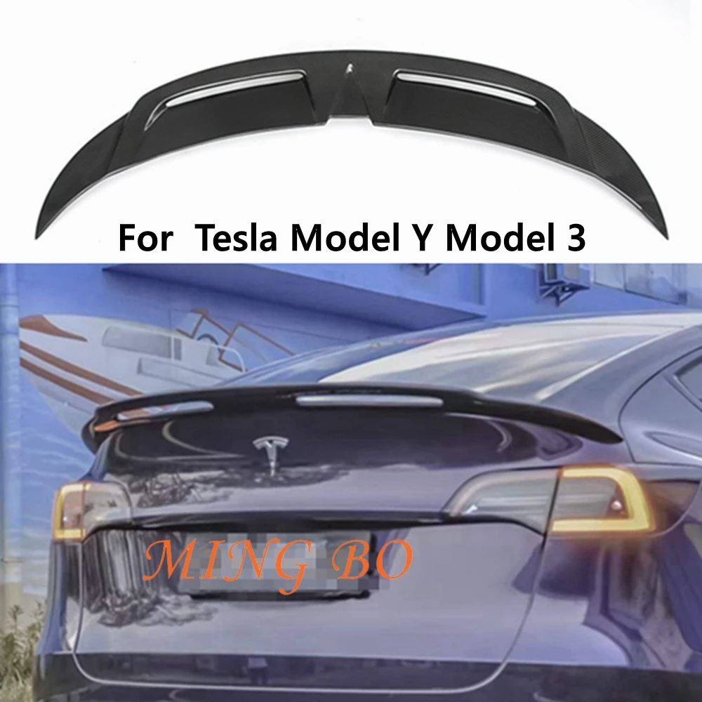 

For Tesla Model Y Model 3 Carbon fiber Rear Spoiler Trunk wing 2017-2022 FRP Matte Forged carbon