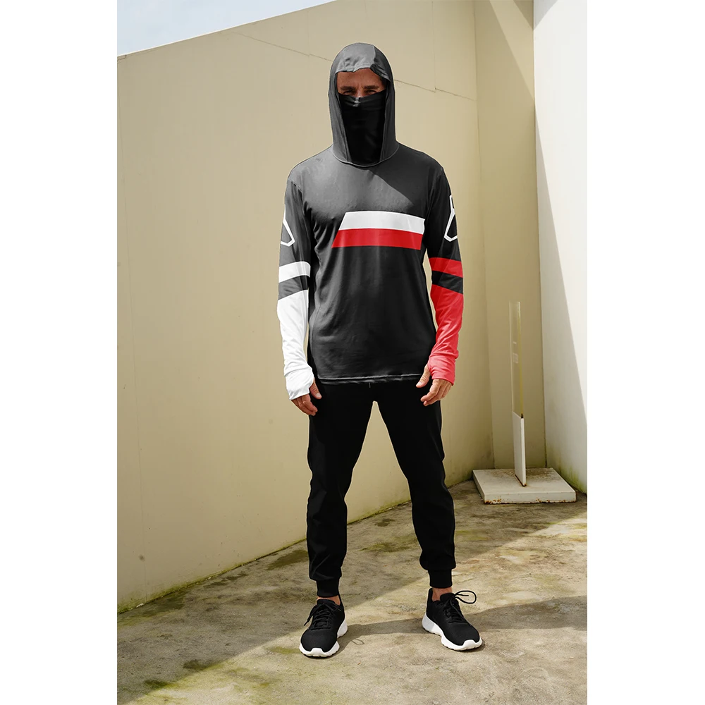 Men\'s casual hooded fishing suit with face mask quick drying long sleeved sun protection outdoor fishing hiking clothing