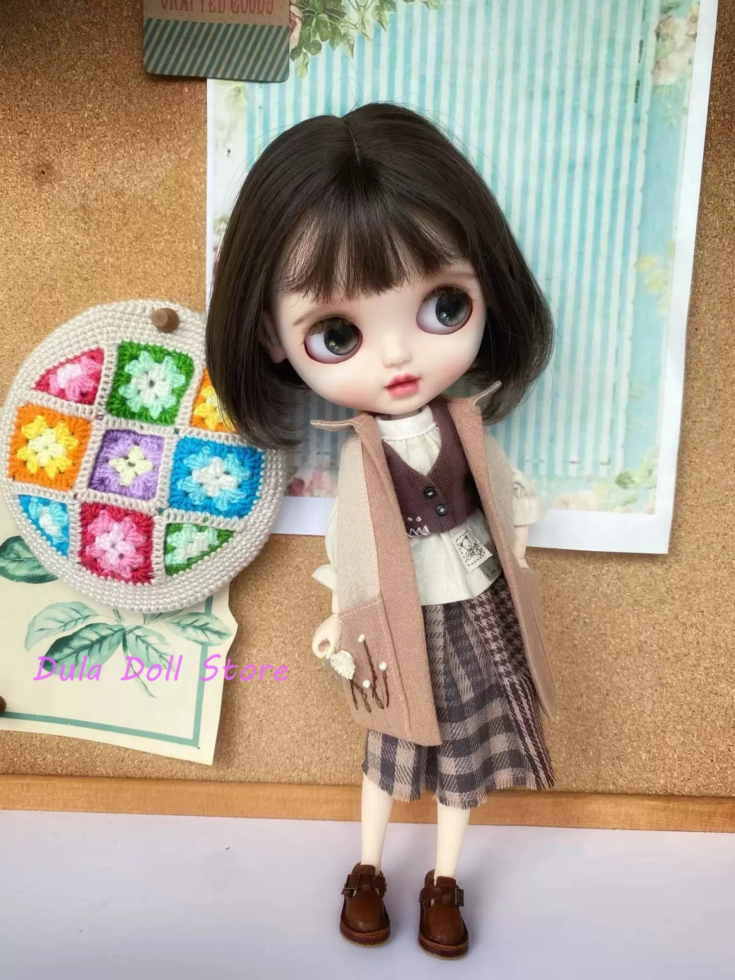 Dula Doll Clothes Dress Waistcoat striped skirt set Blythe Qbaby ob24 ob22 Azone Licca ICY JerryB 1/6 Bjd Doll