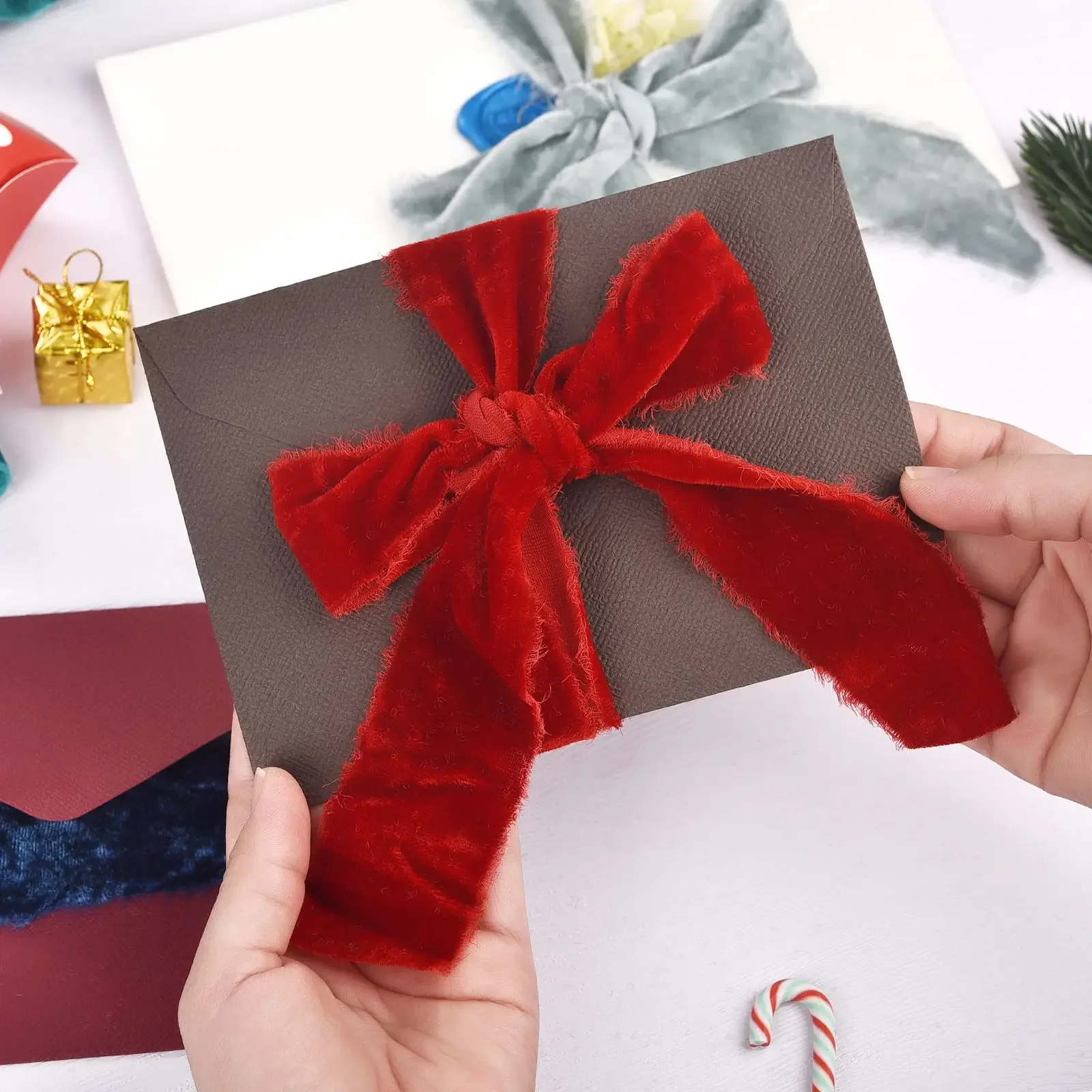 3 ياردة/لفة 40 مللي متر شريط مخملي اليدوية حفل زفاف عيد الميلاد الشريط لتغليف باقة الهدايا Bowknot بها بنفسك الشعر Bowknot الخياطة النسيج