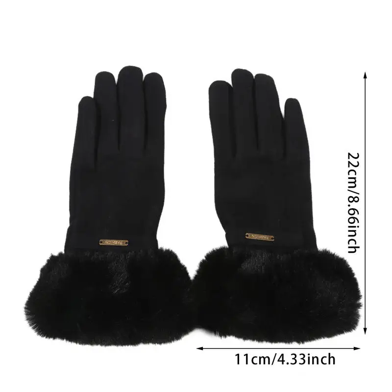 Mulheres inverno grosso luvas de couro de pelúcia moda inverno quente esqui ao ar livre luvas femininas senhora elegante casual tela toque luvas