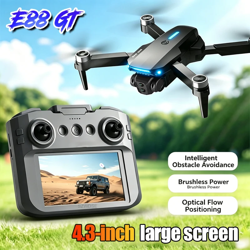 

E88 GT Drone Brushless Dual Camera Aerial Photography 8K HD Optical Flow Remote Control Display Screen 4.3-inch Aircraft Boy Toy
