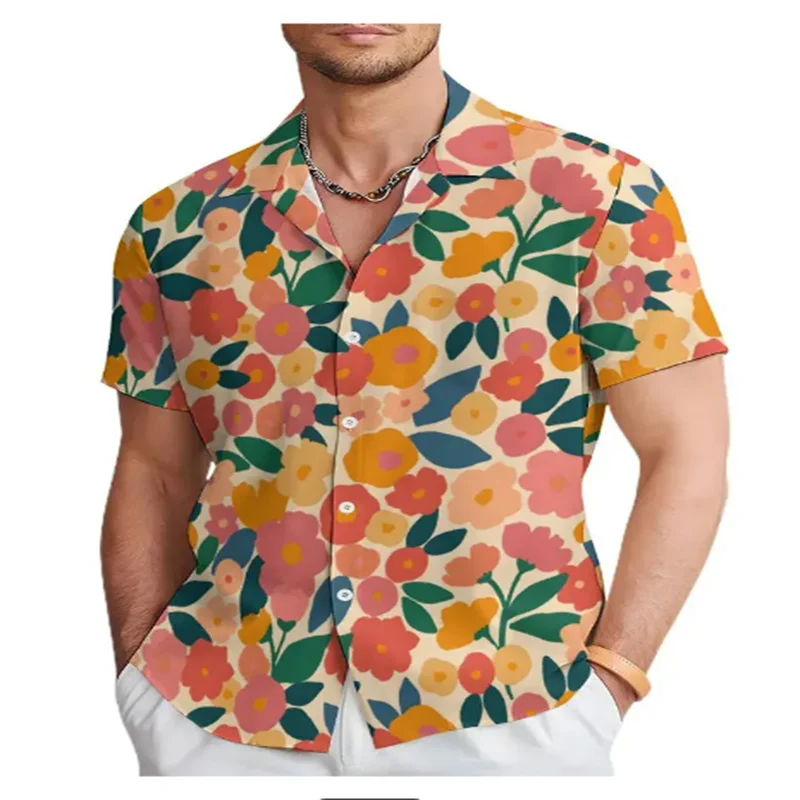 

Summer fresh small floral 3D printed men's short-sleeved shirt Hawaiian casual beach shirt large size clothes multi-color