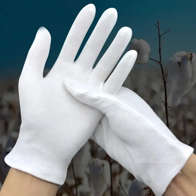 1/5pairs White Cotton Work Gloves for Dry Hands Handling Film SPA Gloves Ceremonial High Stretch Gloves Household Cleaning Tools image 4