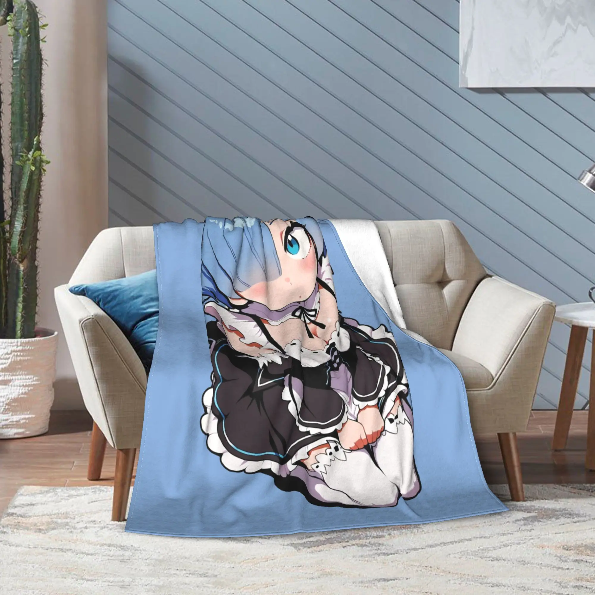 R-Re Zero Rem Anime Blanket Flannel Summer  Multifunction Super Soft Throw Blanket for Bed Bedroom Quilt