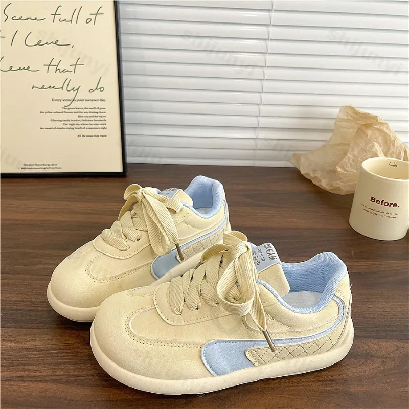 

Весна-Осень 2023, новые женские белые туфли, модная удобная повседневная обувь, кроссовки на платформе со шнуровкой, нескользящая вулканизированная обувь