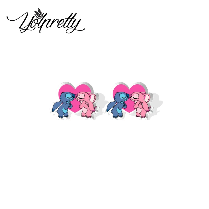 2024 New Arrival Cute Angel and Stitch Couple Love Epoxy Stud Earrings Handcraft Acrylic Resin Earrings image 2