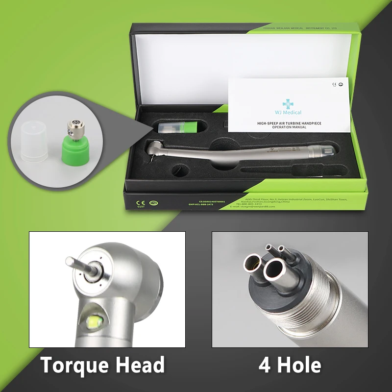 WJ Medizinisches Dental-Hochgeschwindigkeits-LED-Handstück mit E-Generator, Rotations-Druckknopf, Dreifach-Wasserspray und Luftturbine