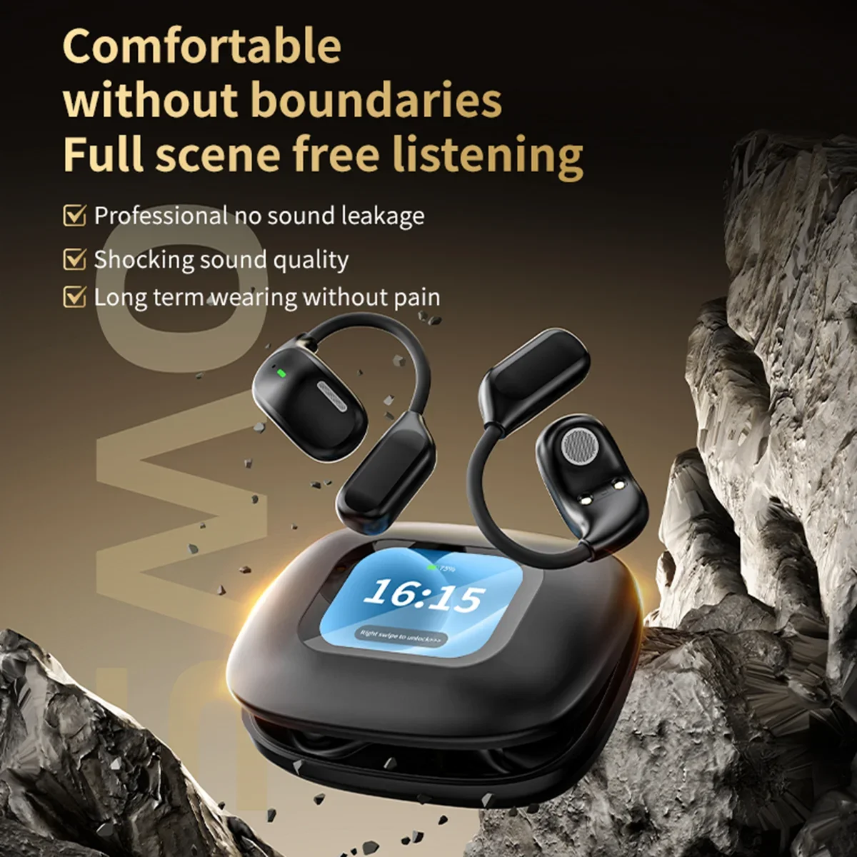 OWS LX-80 Wireless Bluetooth 5.4 Earphone with Smart Screen Waterproof Earbuds for Sports Sleeping Gaming Headphone Fit Nicely