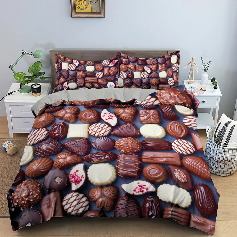 

3D New Arrival Chocolate Duvet Cover Set Delicious Food Luxury Bedding Set Single Twin Full Queen King Size Comforter Cover Set