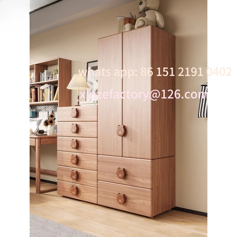 

Customizable Solid Wood Wardrobe Modern Simple Wardrobe Red Sandalwood Home Cartoon Bear Bedroom Storage Cabinet