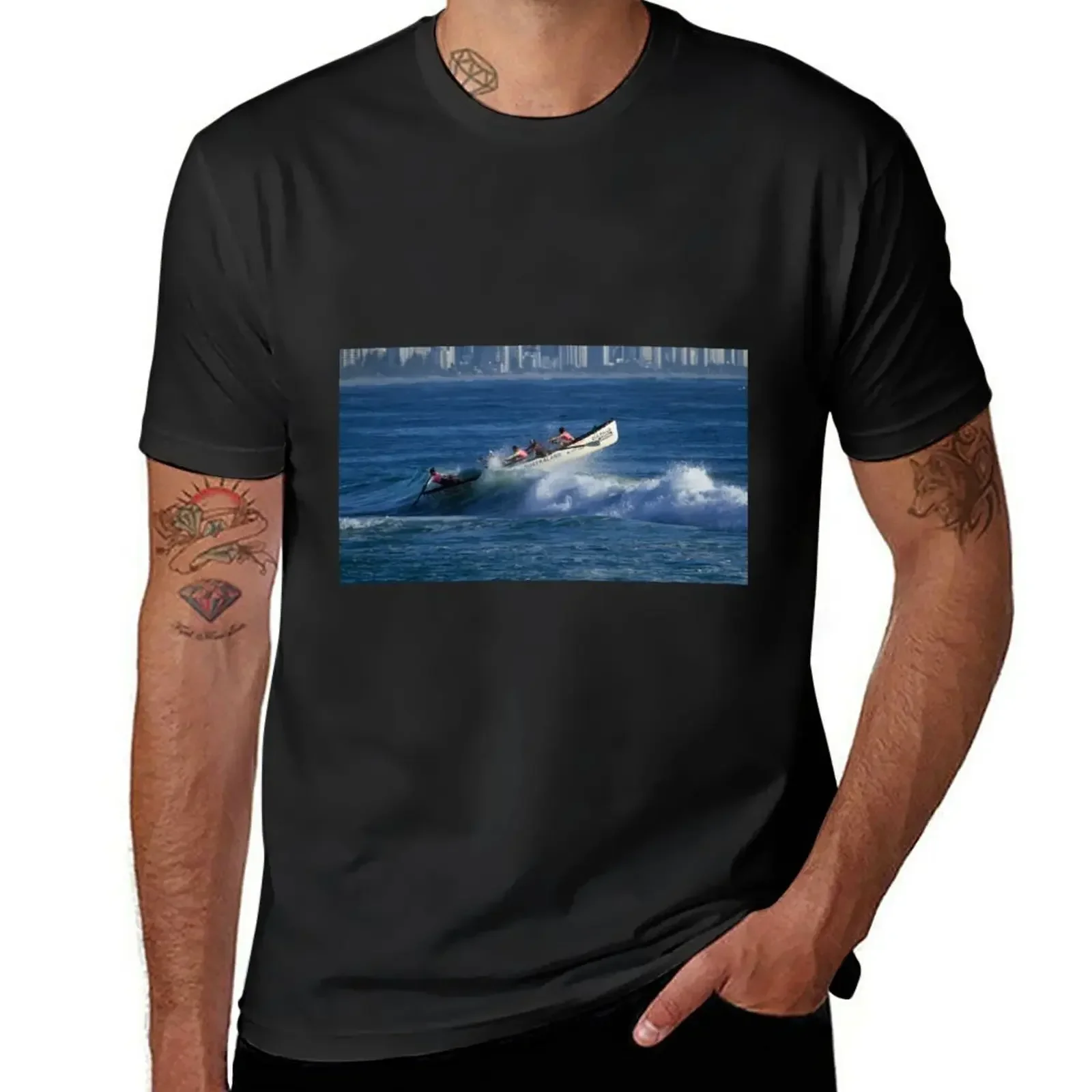 sublime hippie clothes plain white t shirts men Burleigh Heads - Mowbray Park Surf Boat Crew In Action #1 T-Shirt harajuku