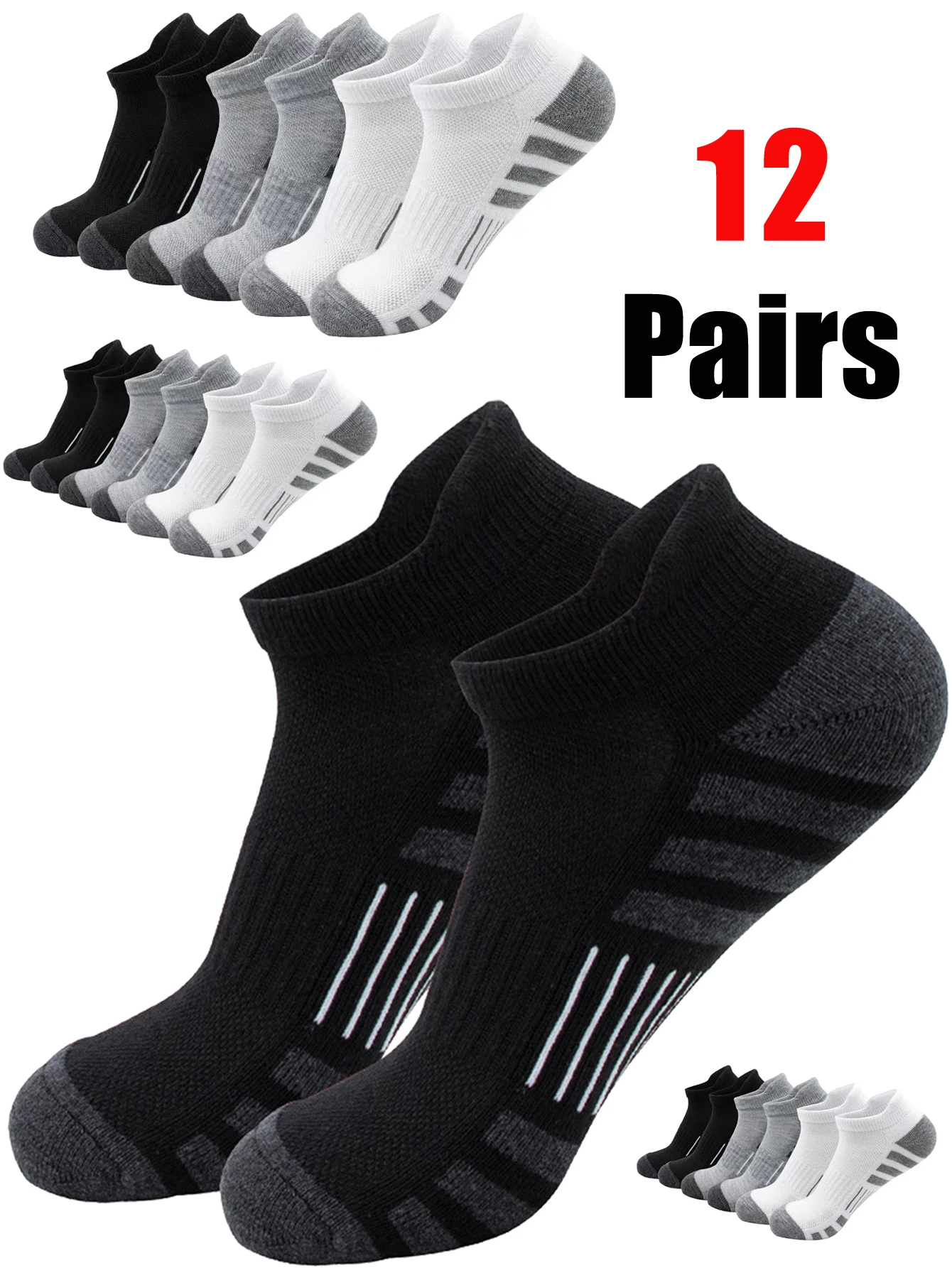 

Unisex Cushioned Low Cut Tab Socks 12/24 Pairs Breathable Athletic Running Ankle Socks for Men & Women Sports