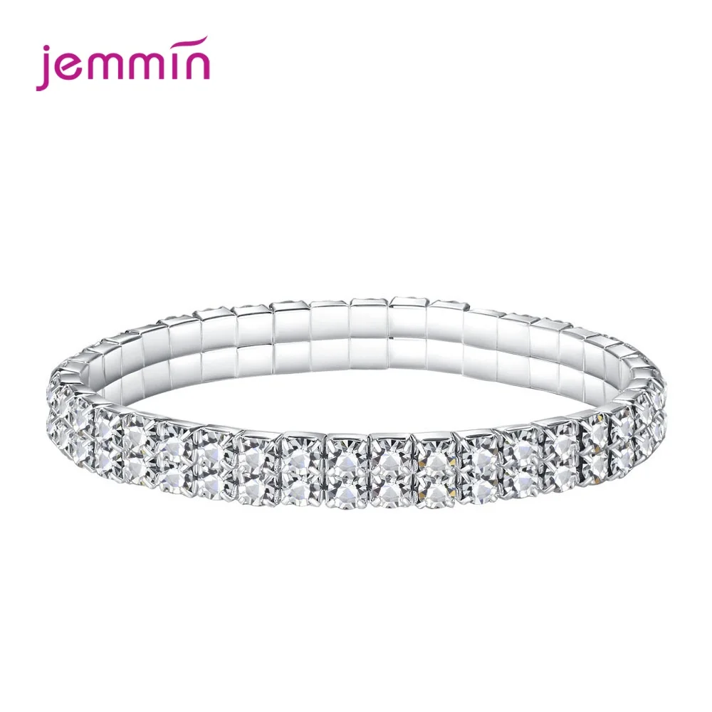 New Arrival 1-12 Rows Rhinestones 925 Sterling Silver Elastic Bracelets Bangles Shine Zircon Crystal Stretchy Bracelet For Girls