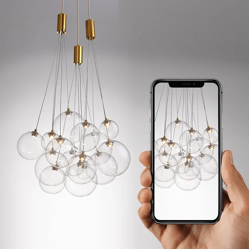 Lustre à bulles nordique coloré, éclairage de décoration artistique et à la mode pour salon, Restaurant, Bar, lumières LED circulaires en verre