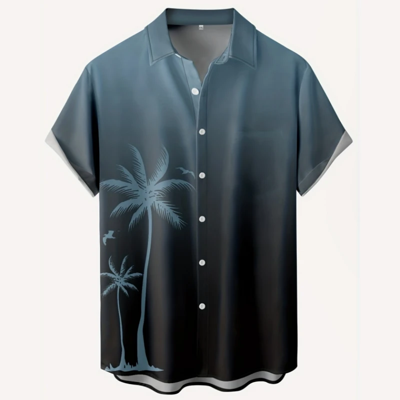 Camisa hawaiana estampada de manga corta para hombre, camisa holgada con botones de solapa, Top gráfico de bosque, ropa de gran tamaño