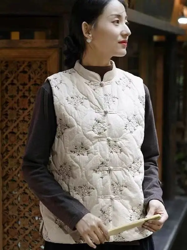 

Новый китайский теплый жилет на хлопковой подкладке, осенне-зимний дизайн, костюм Тан, универсальный костюм с тяжелой вышивкой