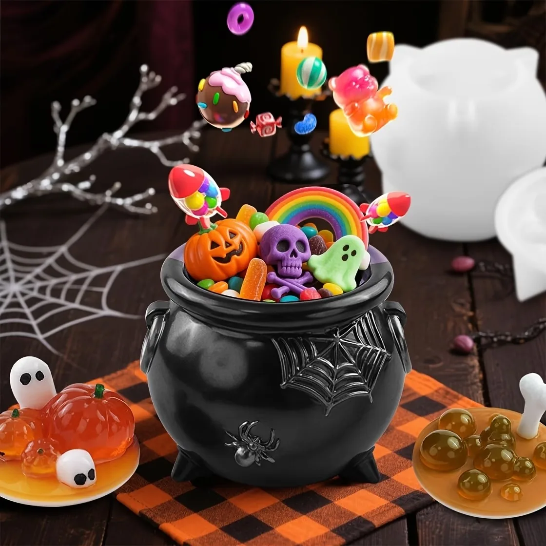 1Pcs Halloween Cauldron Pumpkin Container Epoxy Resin Mold Crystal Clear DIY Jewelry Box Casting Molds for Resin Art And Crafts