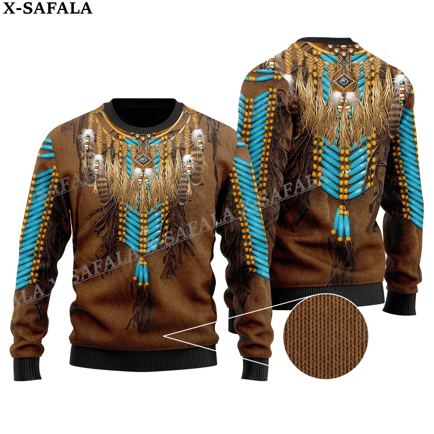 

Feather Native Wolf Pattern Ugly Christmas Knit Sweaters Funny Gift Jumpers Tops Couple Holiday Party Unisex Casual-15