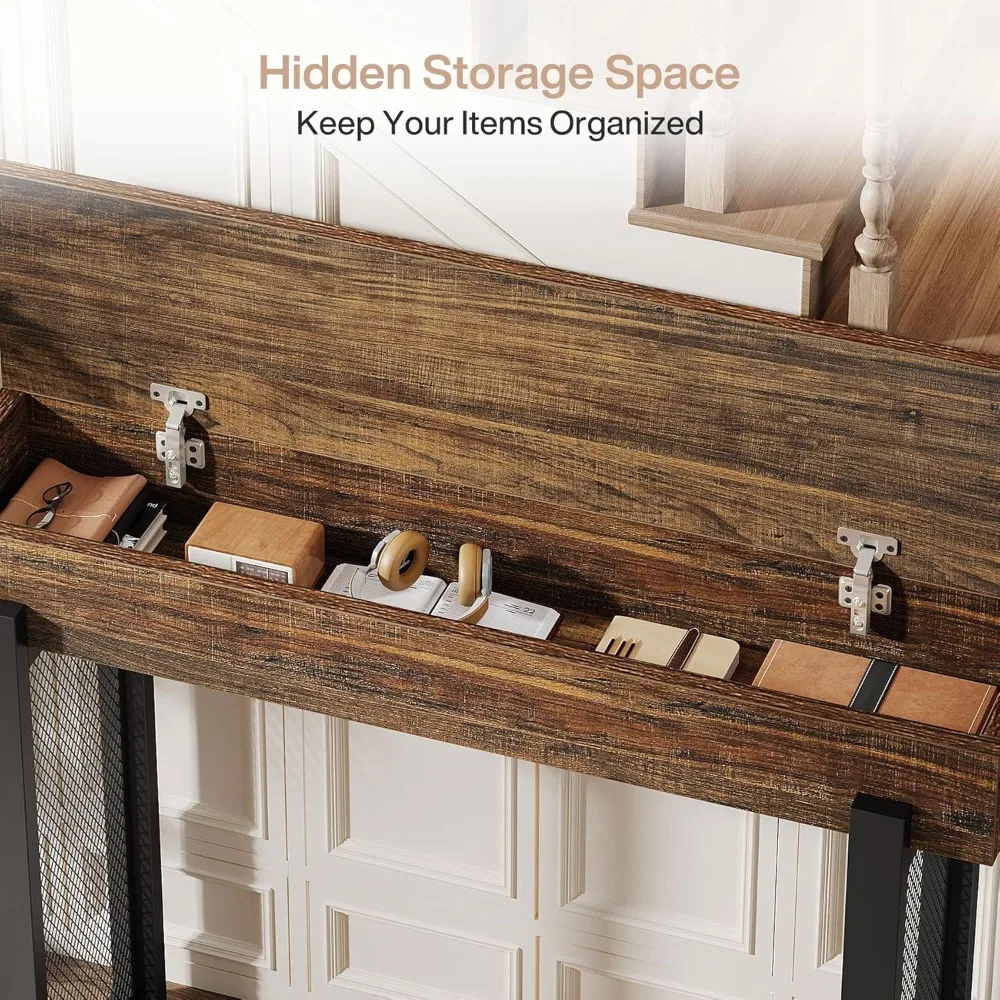 41 طاولة كونسول صغيرة، طاولة مدخل خشبية مع مساحة تخزين، طاولة أريكة صناعية ضيقة مع أرجل معدنية شبكية #6