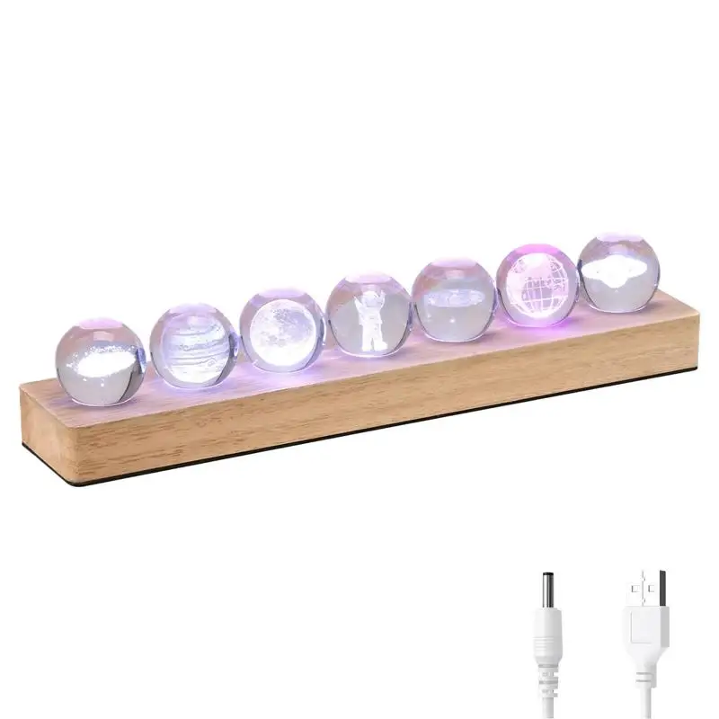 

Night Lamp 7 Planet Crystal Ball Night Light Dreamy Illumination Ornament With Wooden Base For Living Room Study Room Dormitory