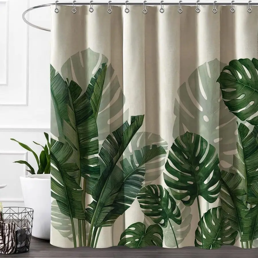 

Linen Shower Curtain Long 72 W X 84 L Inch Tropical Green Leaf Shower Curtains Botanical Banana Monstera Leaf Palm Tree Waterpro