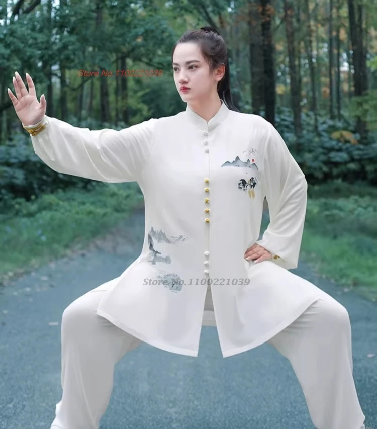 2024 chinese tai chi wushu uniform flower print kung fu suit taijiquan martial arts wingchun set morning practice sport clothing