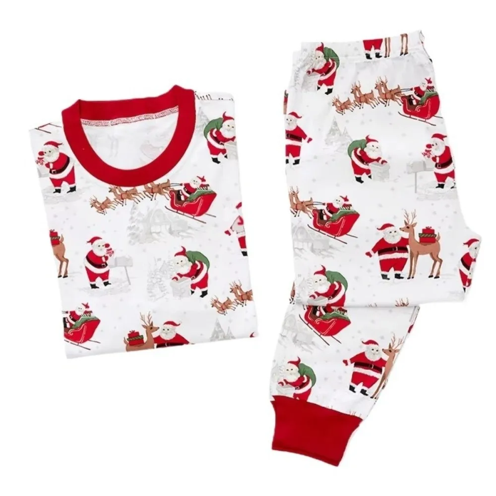 Nuevos trajes navideños a juego para la familia, Papá Noel para padres e hijos, ropa de descanso para niños y adultos, trineo de alce suave, ropa de dormir de Navidad para invierno