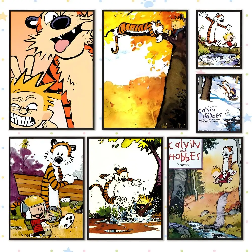 Comic Popular Art Calvin and Hobbes Poster HD Waterproof PP Self Adhesive Aesthetic Bedroom Dorm Gaming Room Home Decor Gift