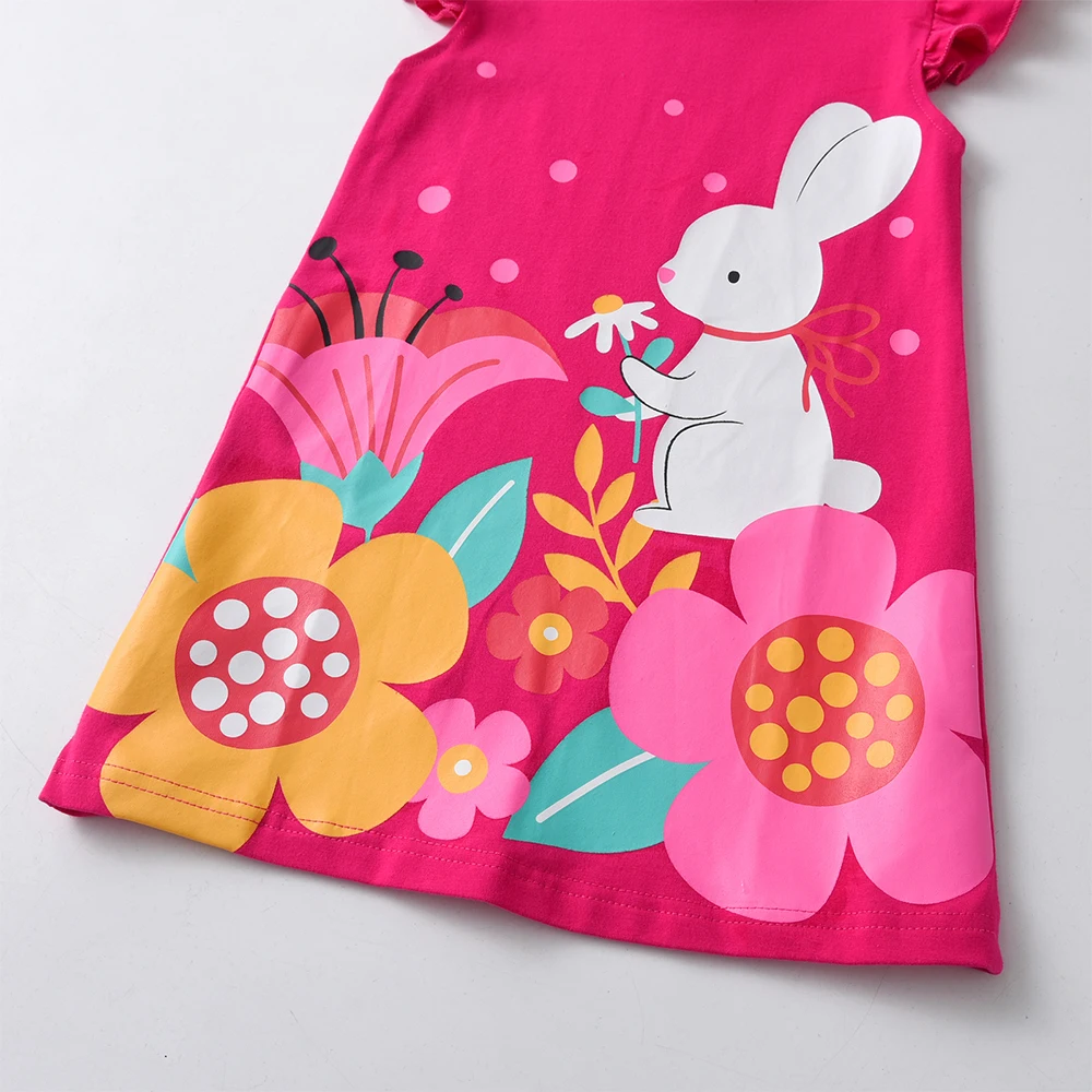 DXTON Sleeveless Summer Girls Dresses Rabbit Floral Printed Kids Outfits Princess Dress Clothing Cotton Casual Toddler Dresses view 3