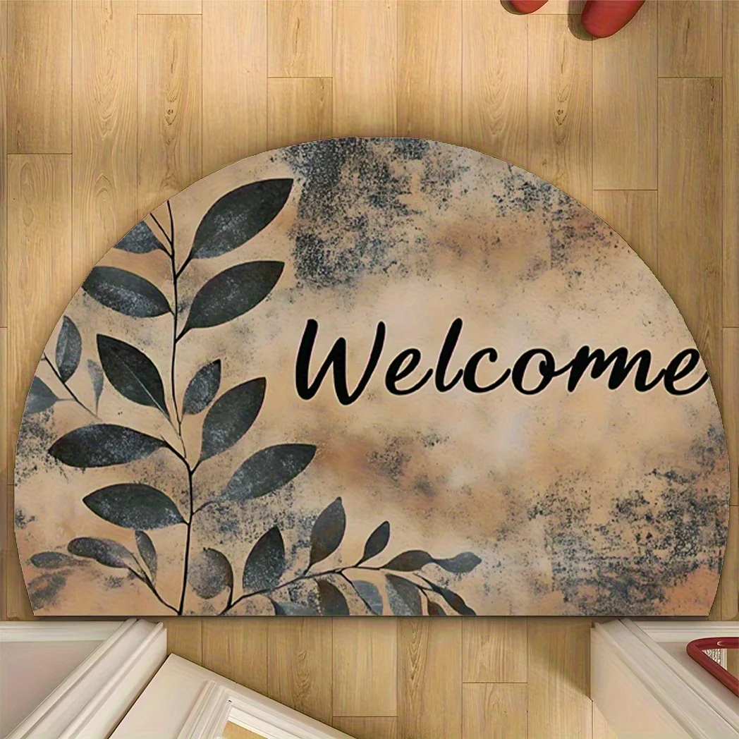 Neutral Linen Texture Welcome Letter Semicircular Doormat Entry Minimalist Rug Anti Slip Floor Mat For Simple Style Household
