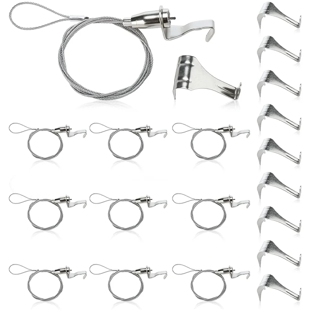 

10 Sets Picture Rail Hook Hanging Hardware Wire Kit Hooks for Frame Stainless Steel Hanger