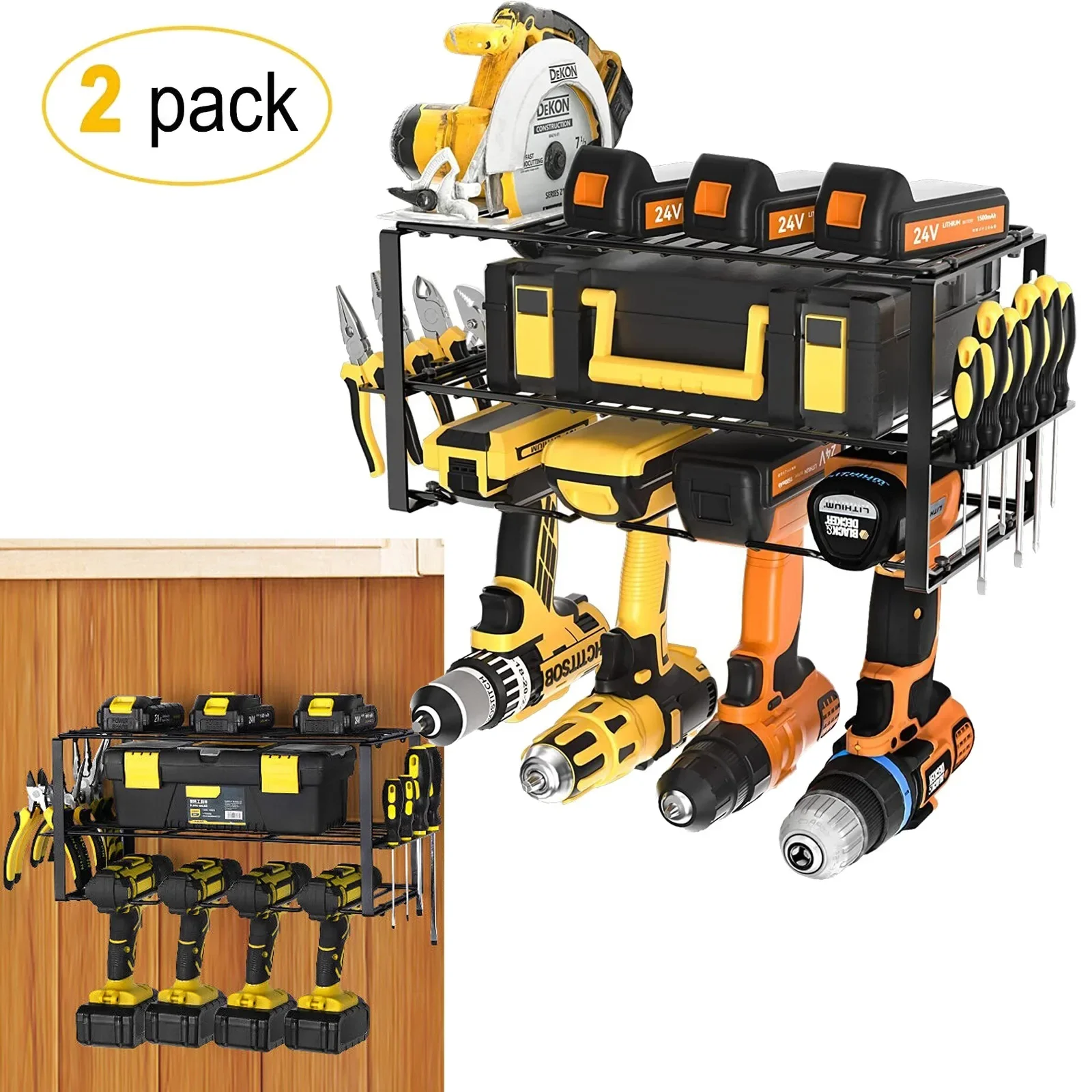 

2 Pack Power Tool Organizer,Garage Organization and , Drill Holder Wall Mount,Utility Racetk Cordless Drill