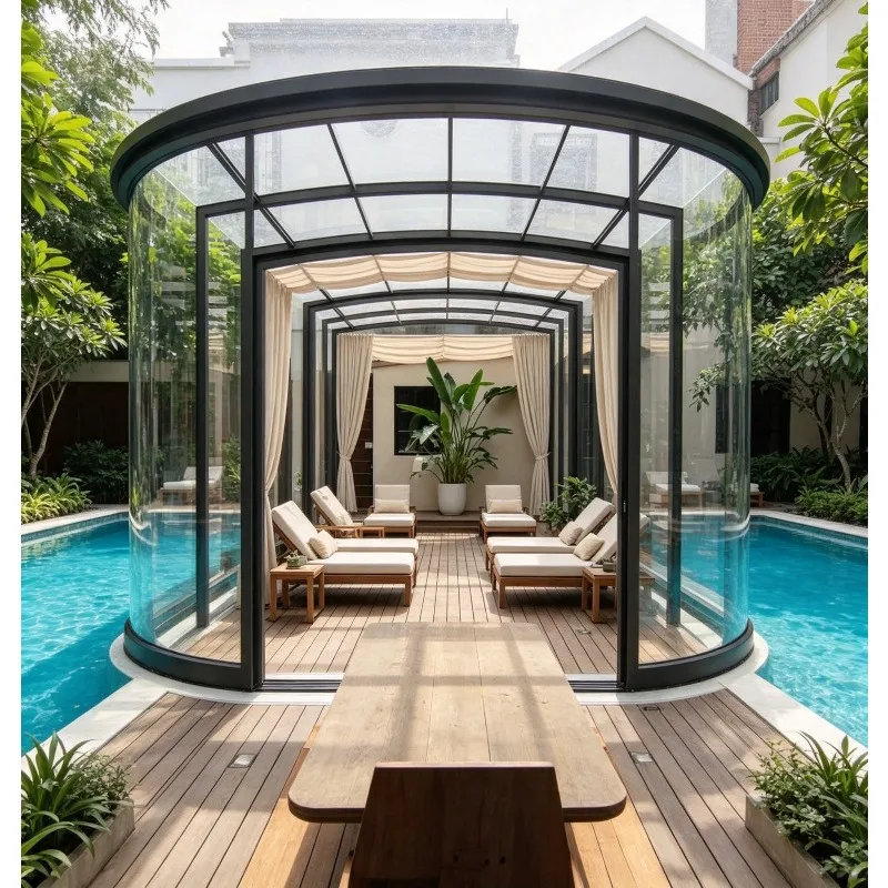 Foldable Mobile Aluminum Alloy Sunroom Glass House Space-Saving Weatherproof Eco-Friendly Villa Sun RoomConstruction Modern