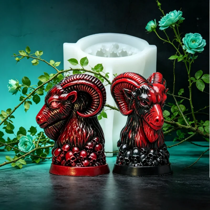 Moule à bougie en silicone 3D en forme de chèvre gothique, moule à cire à base de crâne occulte pour la fabrication artisanale de résine,