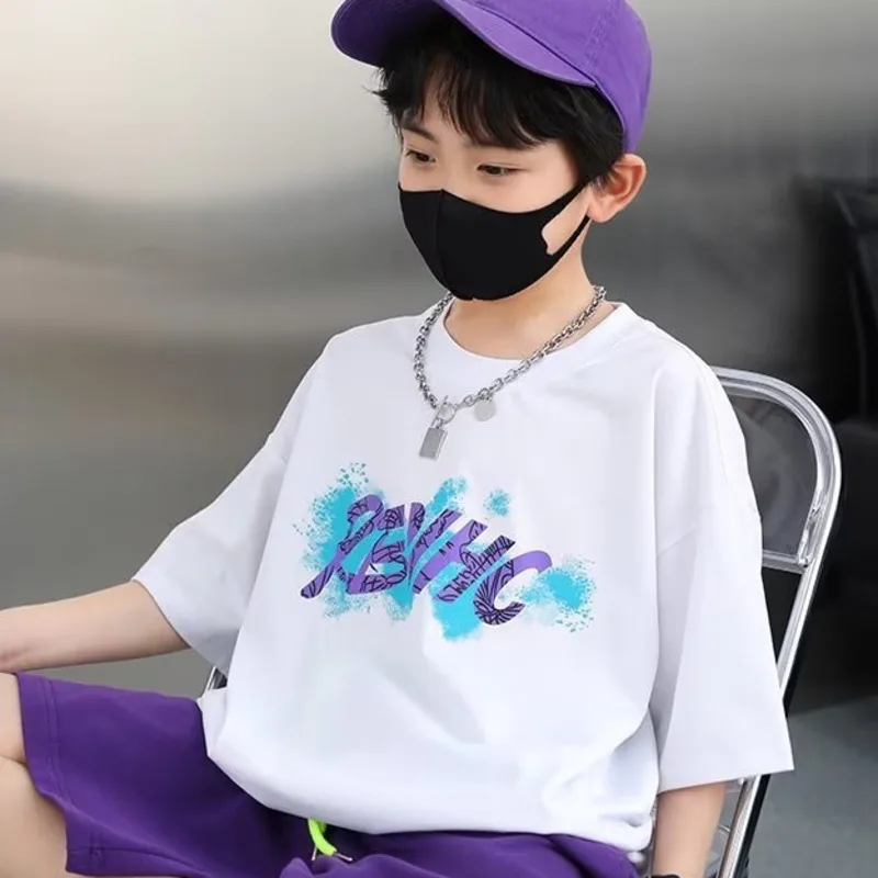 

Fashion Versatile Temperament Simple T-shirt Crewneck Summer Men's New Five-quarter Sleeve Trendy Children's Clothing Ins