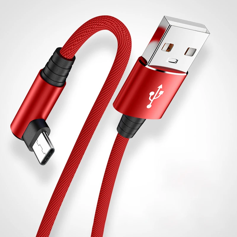 USB C Cable 90 Degree Elbow Weave for Xiaomi Huawei Mobile Phone Accessories Type C Cable Charger Fast Charging  USB Cable