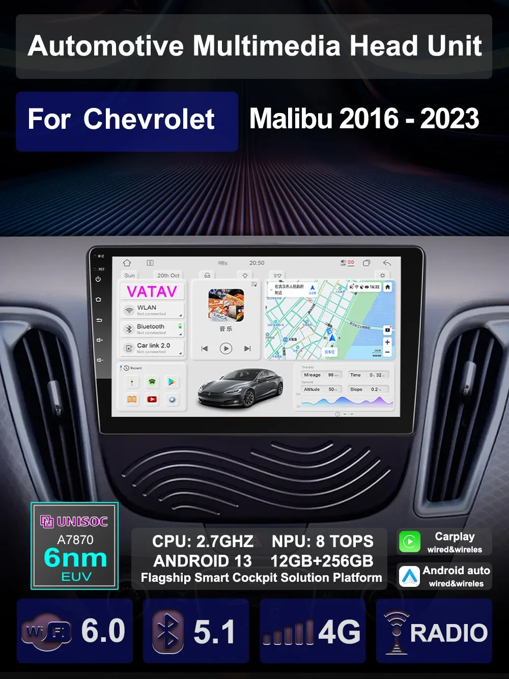 For Chevrolet Malibu XL 2016-2023 Vehicle Android Multimedia AI Voice Carplay Auto GPS Navitation stereo Radio Player Head Unit 