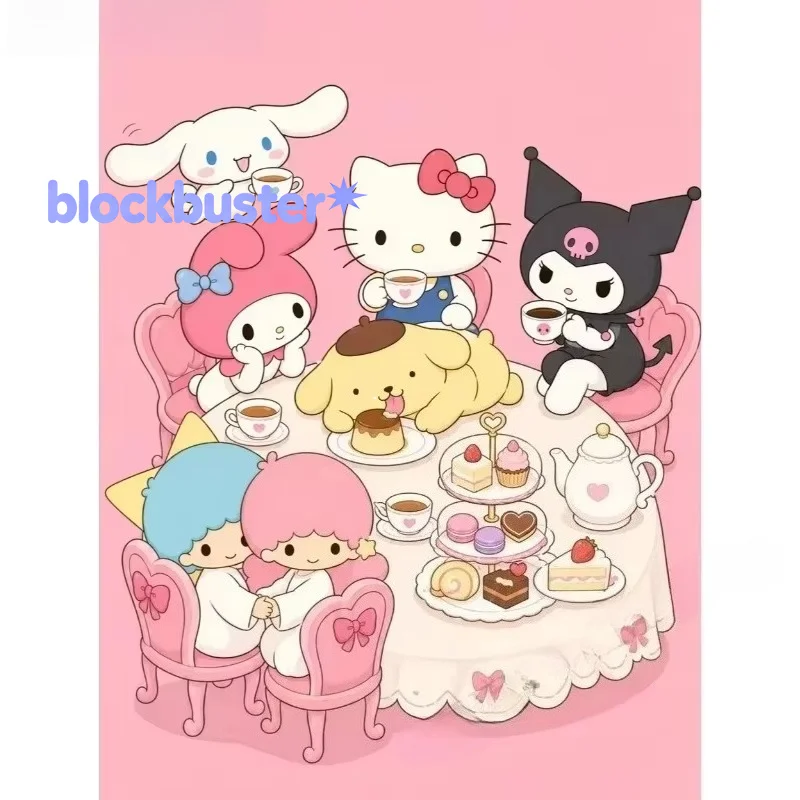 Sanrio DIY Diamond Painting Hello Kitty Sanrio Kit Sanrio Afternoon Tea Party Art Full Drill Rhinestone Mosaic Wall Sin Marco