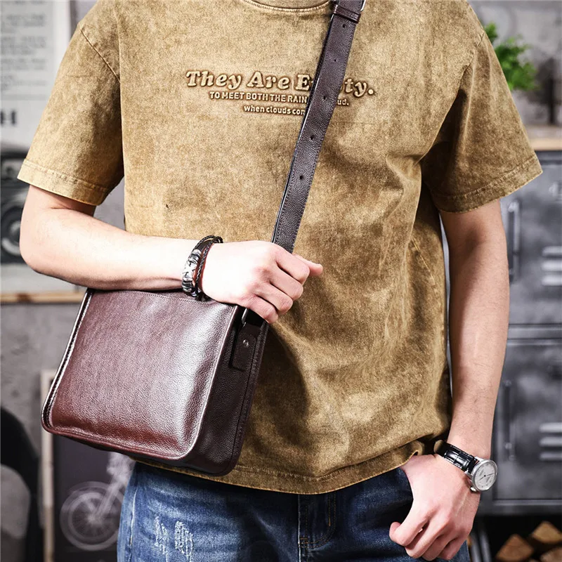 Simple vintage first layer cowhide men's crossbody bag fashion casual handmade high-quality genuine leather teens shoulder bag