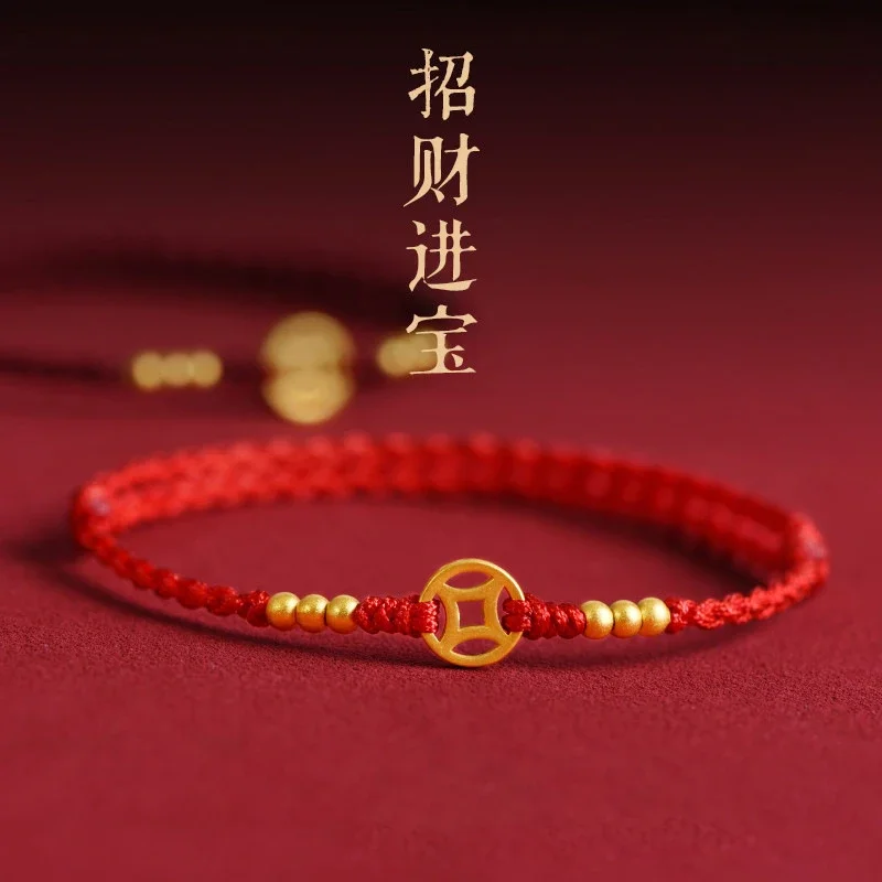 Chinese Style Red Rope Hand String Hand-woven Copper Coin Lucky Bracelets Year of Fate Lovers Accessories