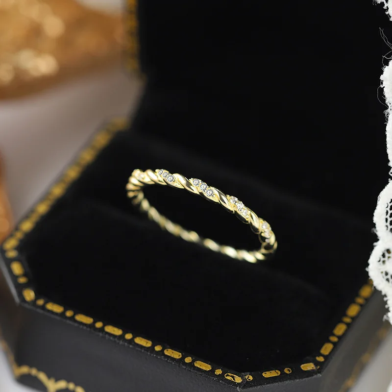 

Плетеное кольцо из стерлингового серебра 925 пробы с фианитом для женщин, штабелируемые ювелирные изделия в винтажном стиле