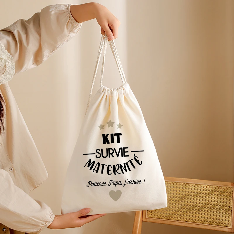 Grey Heart Patterns Maternity Survival Kits Drawstring Bags Future Dad Mom Drawstring Pouch Birth Gift Women Travel Shoe Storage