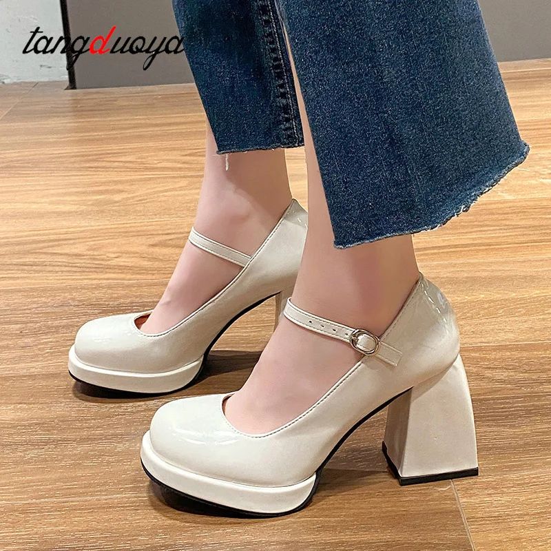 Fashion Platform Pumps Women High Heels Buckle Strap Mary Jane Shoes Woman Goth Thick Heeled Party Shoes Ladies Lolita Shoes