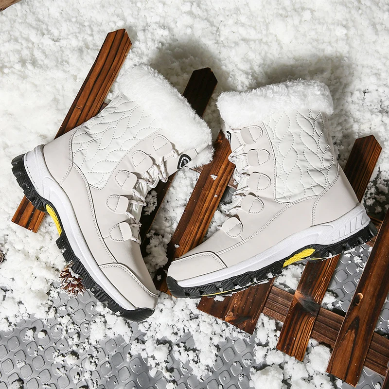 Damen Anti-Rutsch Schneestiefel, Warm und Dick mit Fleece-Futter, Geeignet für Winter-Schnee und Outdoor-Bergsteigen Skifahren – Detail 3