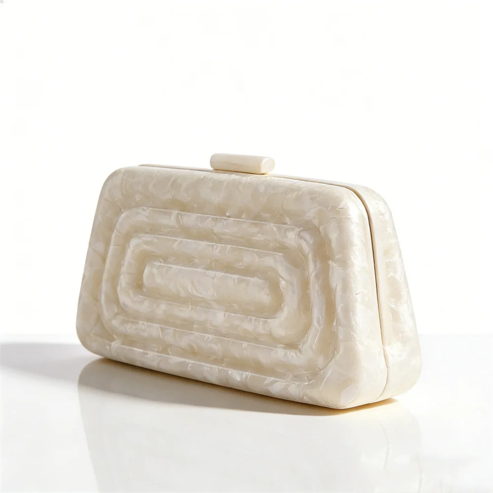 

Новая вогнутая мини-сумочка для банкета, вечеринки, клатч, вечерняя сумка через плечо для невесты, бежевый мраморный цветок, акриловая коробка ручной работы, кошельки