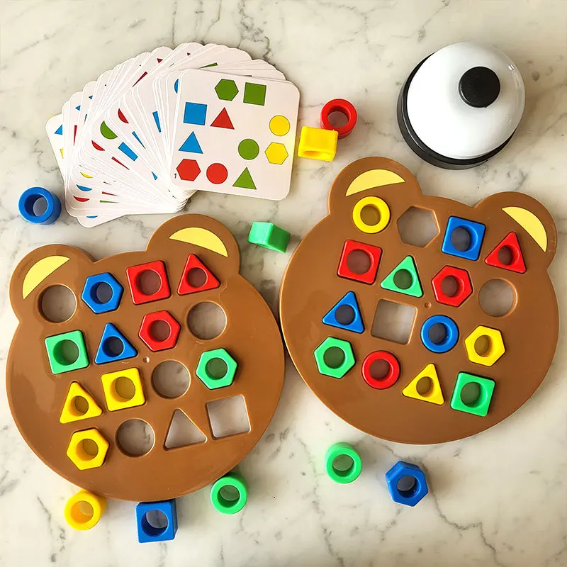 Montessori Educacional Aprendizagem Brinquedos de madeira para crianças, jogo de batalha interativo, forma geométrica, quebra-cabeça de cores